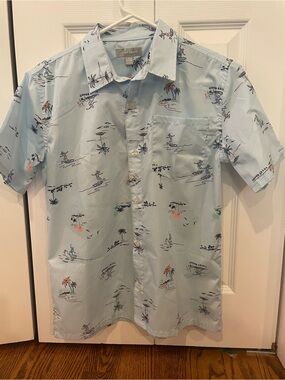 Lucky Brand Light Blue Short-Sleeve Tropical Print Button-Down Shirt Boys Large
